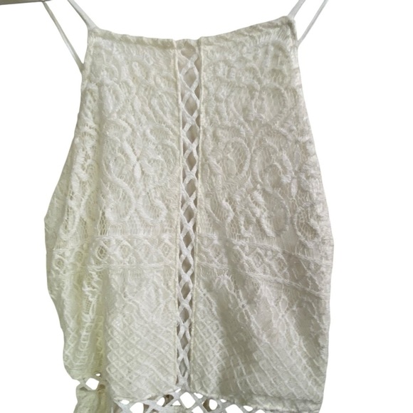 Hollister Ivory Crochet Lace Strappy Halter Maxi Dress Long Slit SZ XS - Picture 12 of 15
